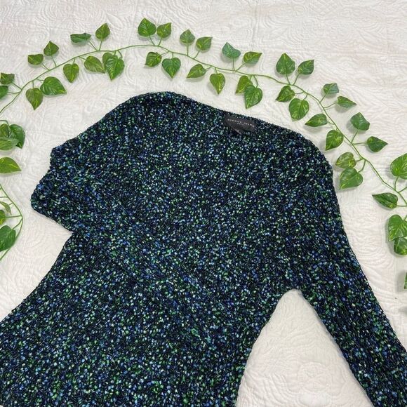 August Silk Blue Green Floral Print Blouse | Long Sleeve Knit Top XL - Picture 1 of 5